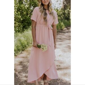 BÖHME Rose Pink Faux Wrap Midi Dress